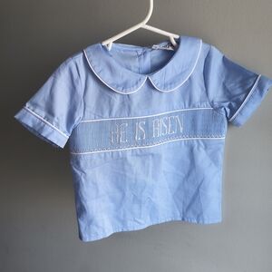 Vintage Style Blue Kids Shirt with Embroidered Detail 3t